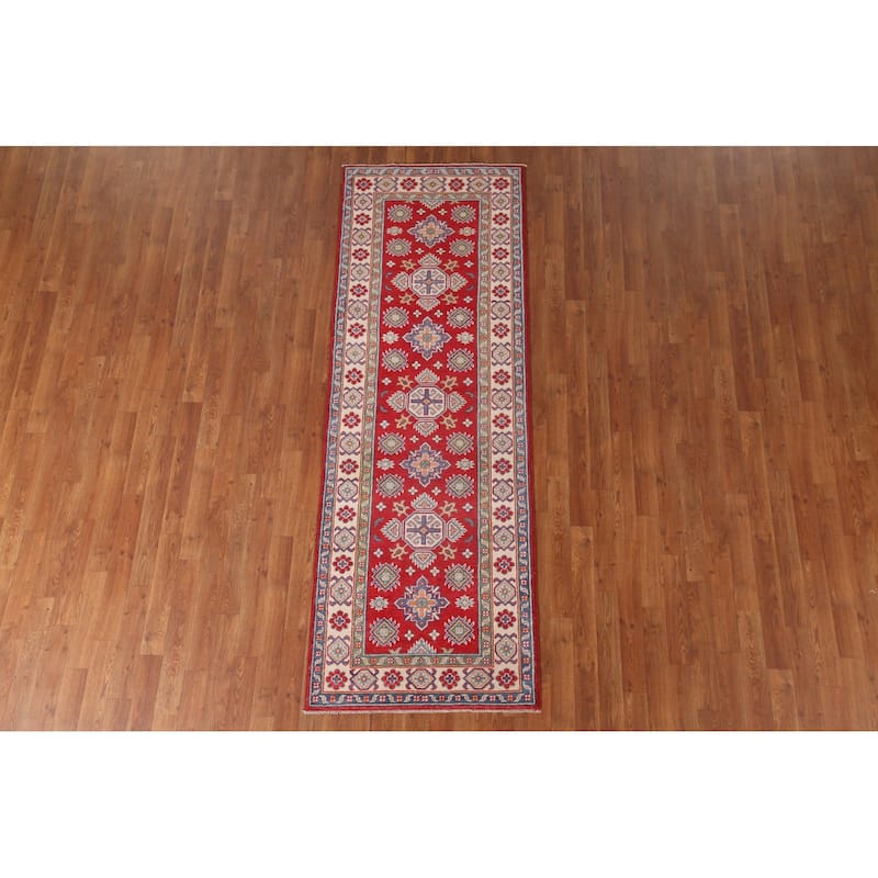 Geometric Kazak Runner Rug Handmade Oriental Wool Carpet - 2'8" x 7'9"