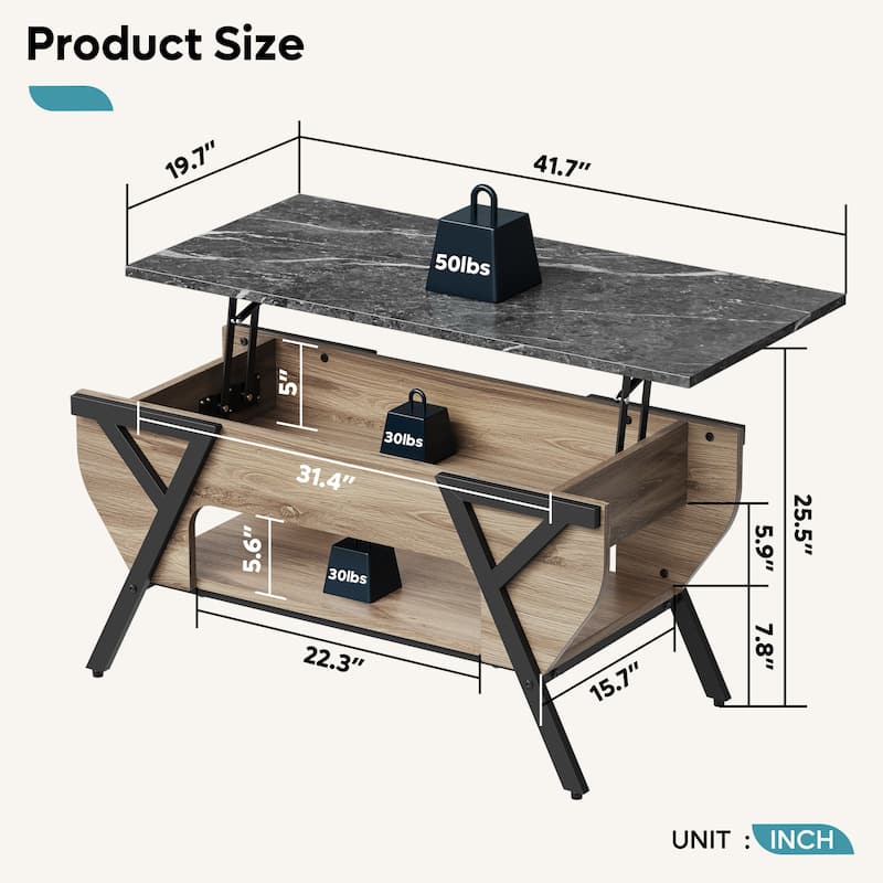 Lift-Top Coffee Table with LED Light and Storage Shelf