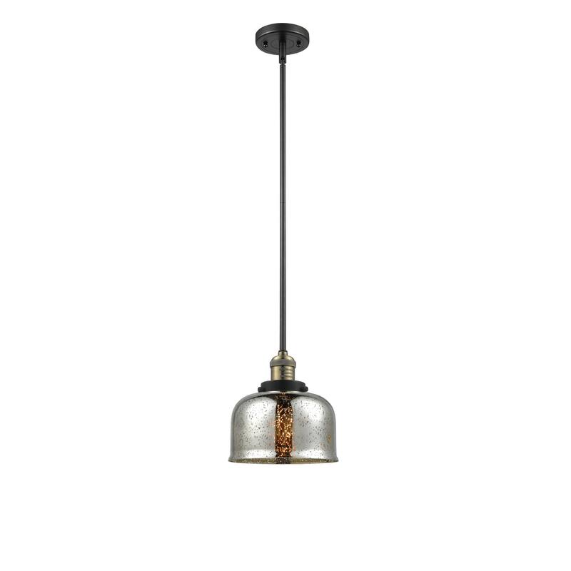 Innovations Lighting Franklin Restoration Bell - 1 Light 8" Stem Hung Mini Pendant - Silver Plated Mercury/Black Antique Brass