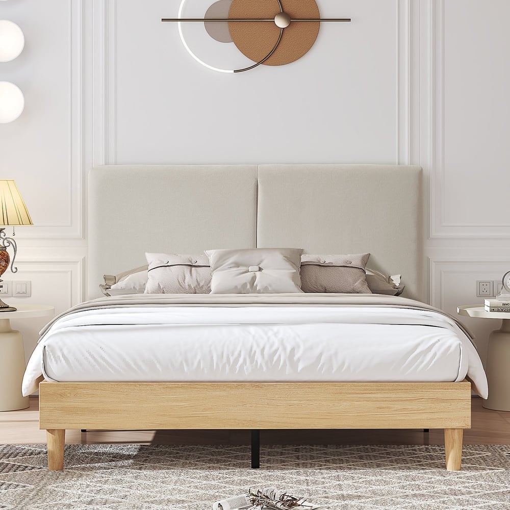 VECELO Upholstered Platform Bed Frame with Adjustable Headboard, Solid Wood Slats No Box Spring Needed Twin/Full/Queen Size