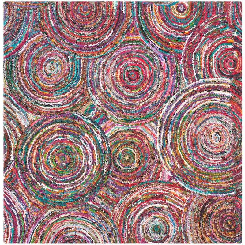 SAFAVIEH Handmade Nantucket Efmorfia Contemporary Cotton Rug - 6' Square - Multi