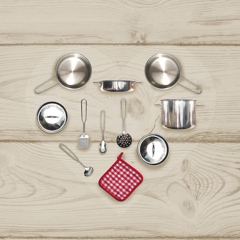 Teamson Kids Little Chef Frankfurt 11-Piece Stainless Steel Play Cooking Set