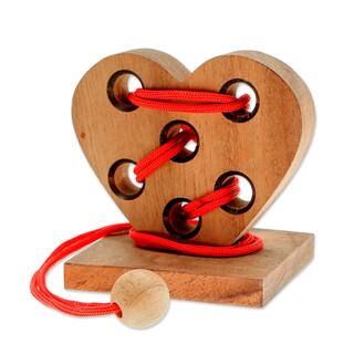 Novica Handmade Heart Embrace Wood Disentanglement Puzzle Game