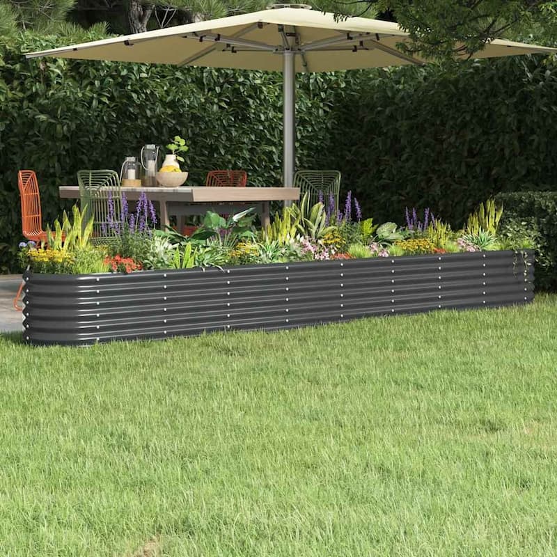 vidaXL Garden Raised Bed Patio Outdoor Raised Planter Box Powder-coated Steel - 130.7"x15.7"x14.2" - Anthracite