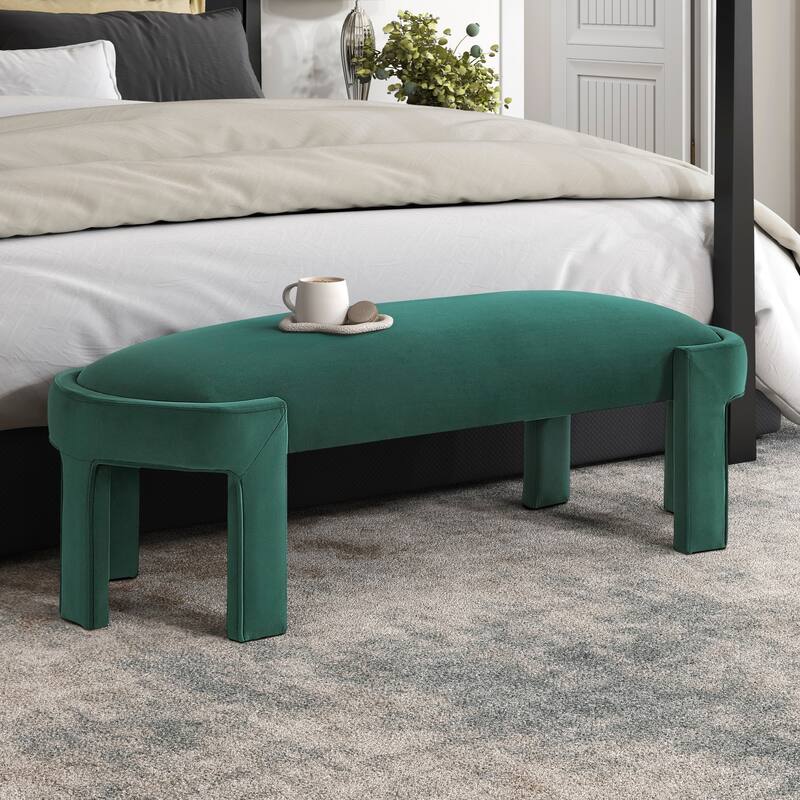 Stylish Upholstered Bench Green Velvet Fabric Foam Cushioned Seat Luxurious Comfort Home Furniture 1pc - Green