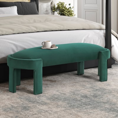 Stylish Upholstered Bench Green Velvet Fabric Foam Cushioned Seat Luxurious Comfort Home Furniture 1pc