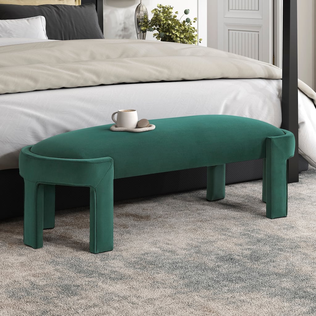 Stylish Upholstered Bench Green Velvet Fabric Foam Cushioned Seat Luxurious Comfort Home Furniture 1pc