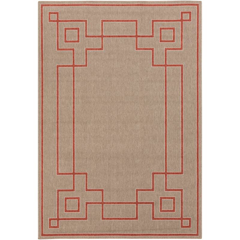 Livabliss Odette Greek Key Border Indoor/ Outdoor Area Rug - 6' x 9' - Beige/Red