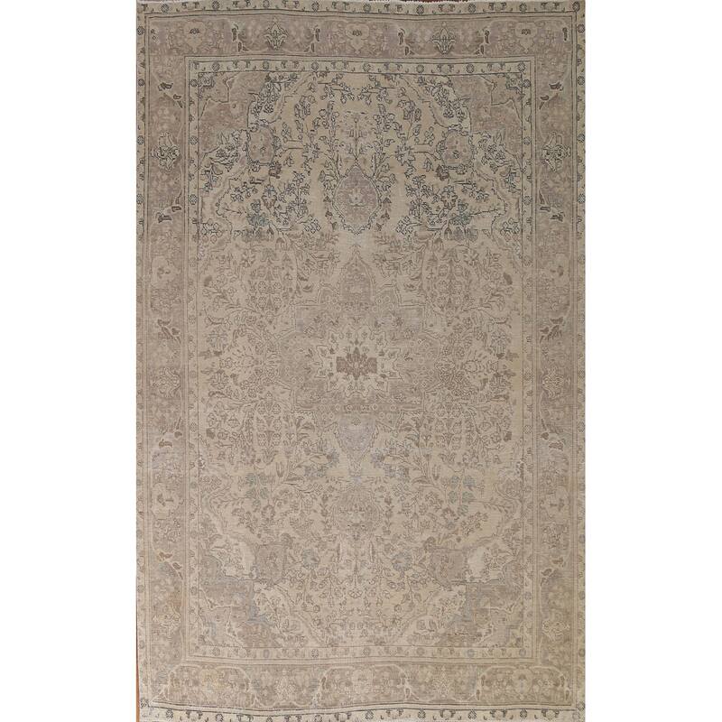 Hand Knotted Oriental 100% Wool Carpet Traditional Floral Beige & Ivories Tabriz Area Rug - 10' 11'' X 8' 1''