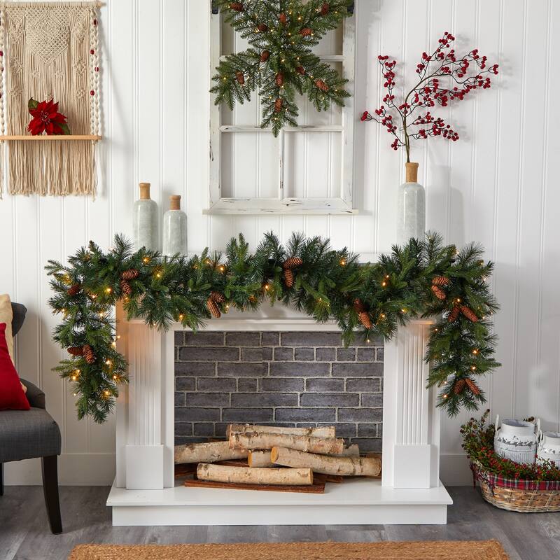 9Ft Christmas Garland with Lights - Artificial Pine & Pinecone Decor - Holiday Home Decor - 108