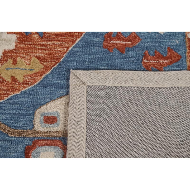 Geometric Heriz Hand-Tufted Rug Traditional Wool Carpet