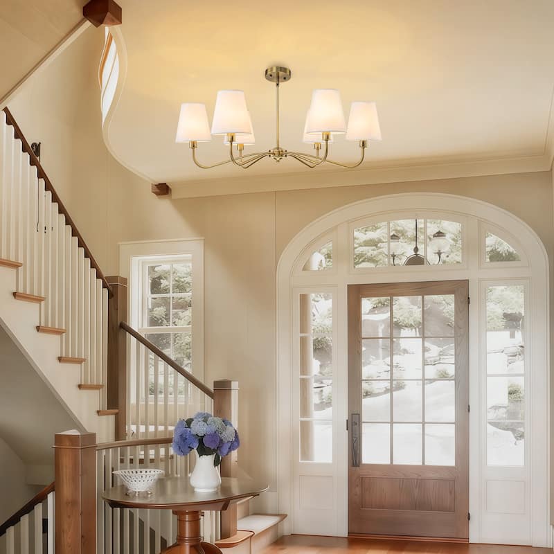 Starsky 6-Light Modern Classic Chandelier with White Linen Shades