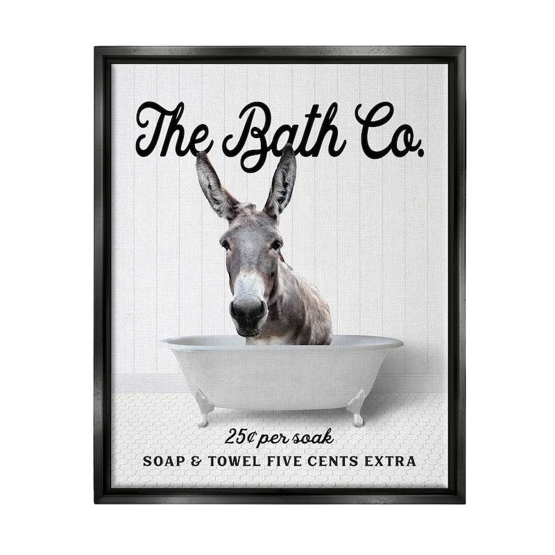 Stupell Vintage Bath Ad Donkey Framed Floater Canvas Wall Art Design by Lettered and Lined - 25 x 31 - Black