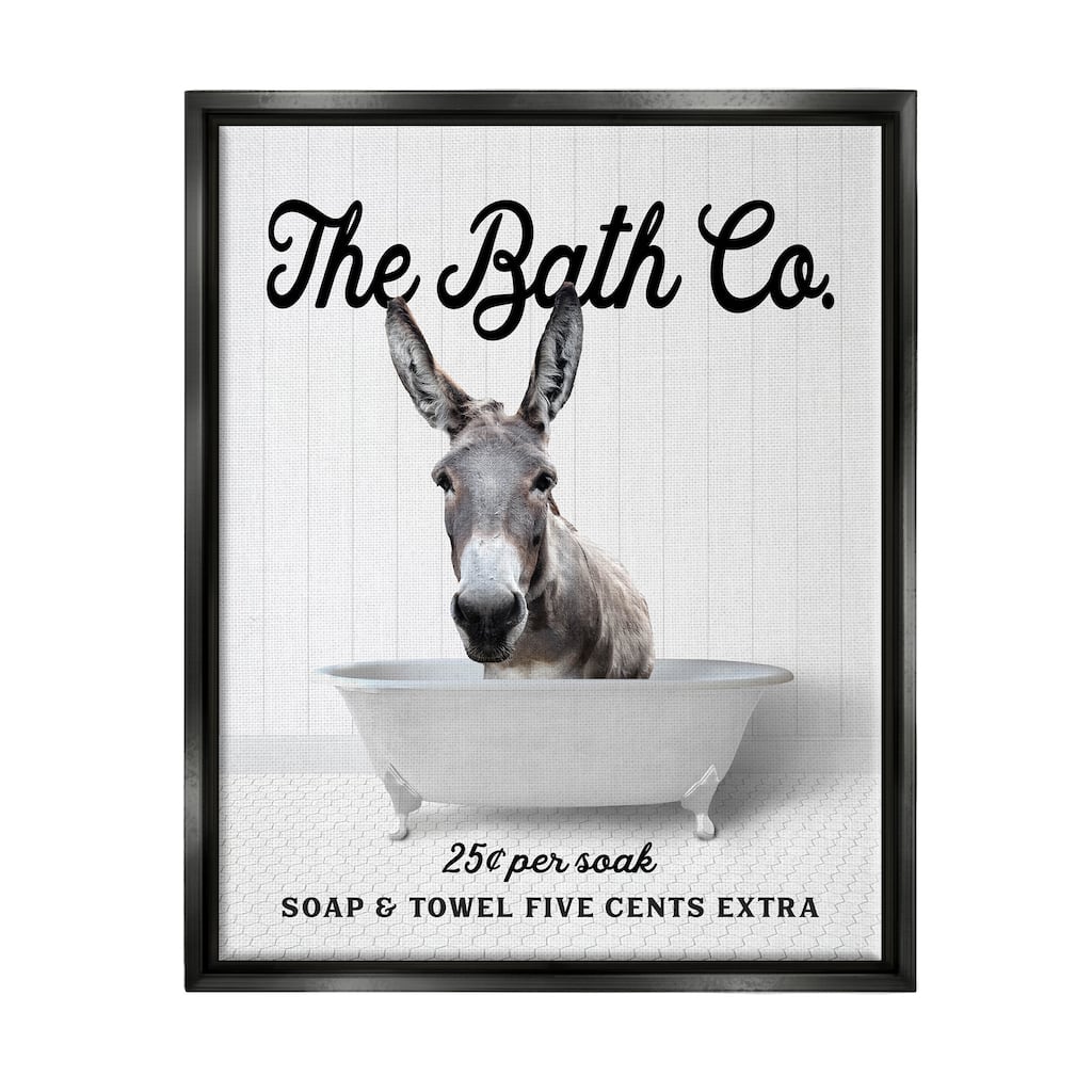 Stupell Vintage Bath Ad Donkey Framed Floater Canvas Wall Art Design by Lettered and Lined