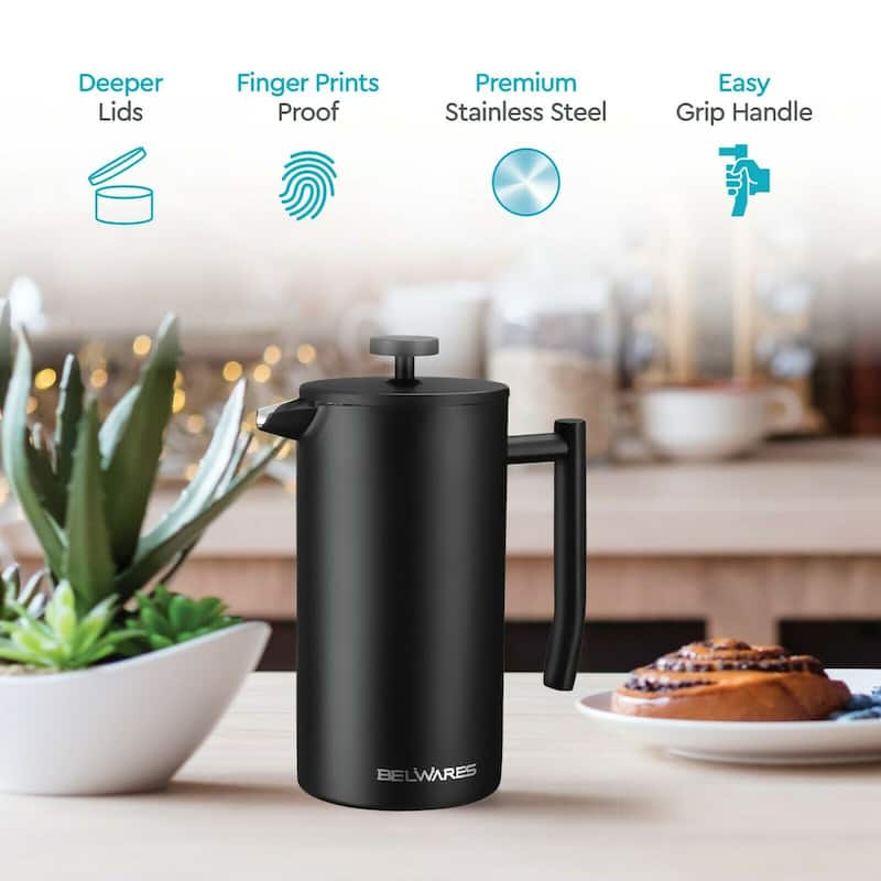 Belwares Stainless Steel Large French Press Coffee Maker 50oz