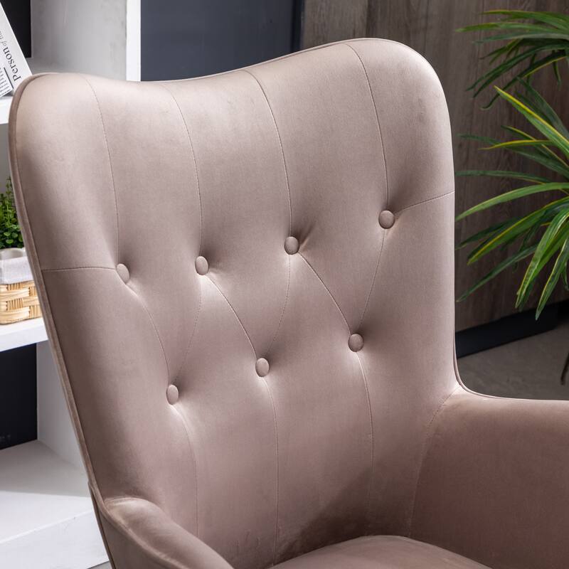 Chocolate Modern 30" Polyester Button Tufted Accent Chair with Solid Wood Frame for Living Room