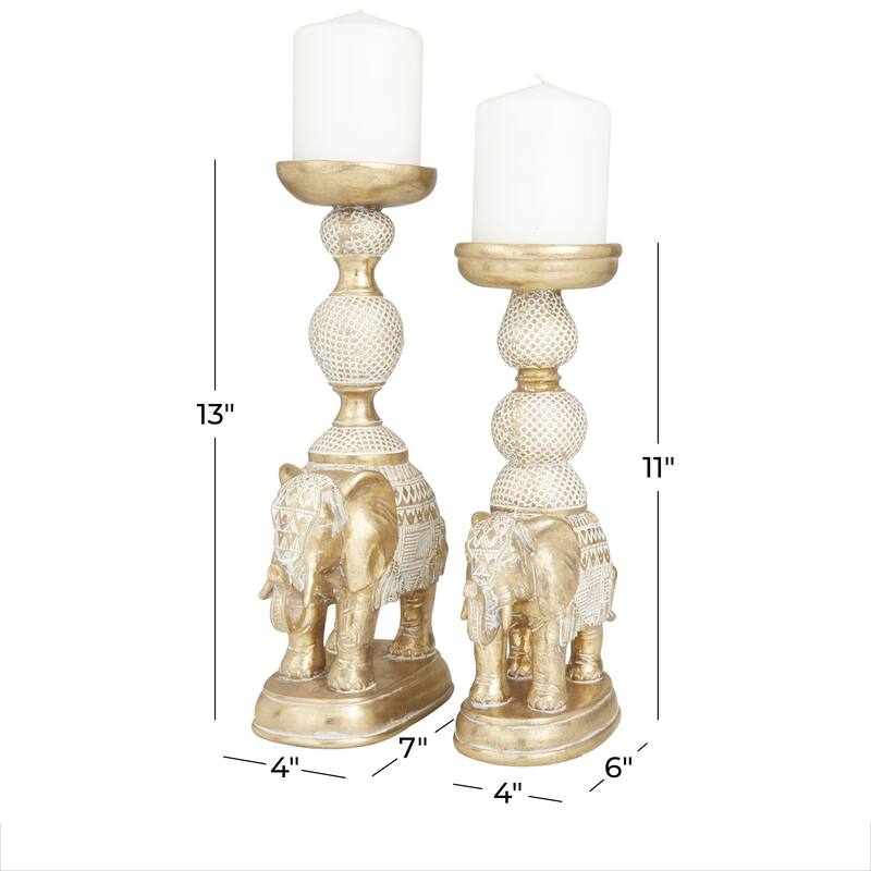 Polystone Elephant Candle Holder with White Wash Finish - Set of 2 - Roche River Decor