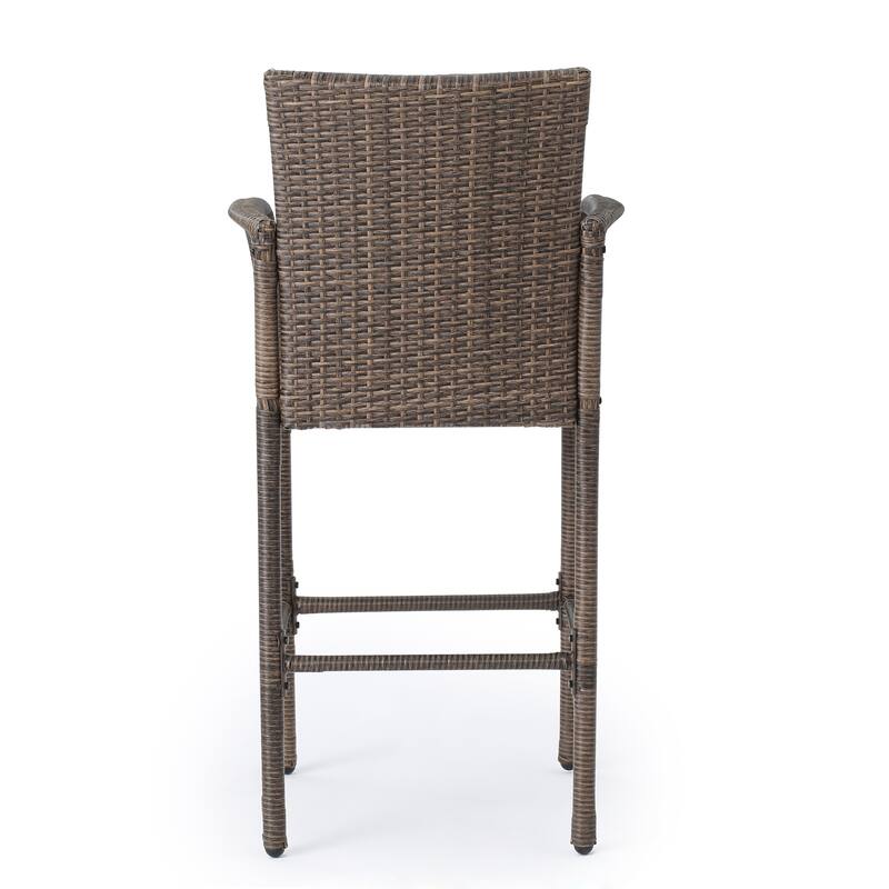 Outdoor Patio Wicker Barstool, High Back Bar Chair with Arm and Footstool High Chair, Entertainment Barstool Set (Set of 2)