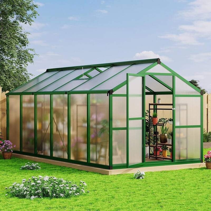8x12 Ft Large Walk-In Outdoor Greenhouse Ideal For Winter Gardening In Backyard, Patio, And Lawn，Green - 8 x 12FT - 8 x 12FT