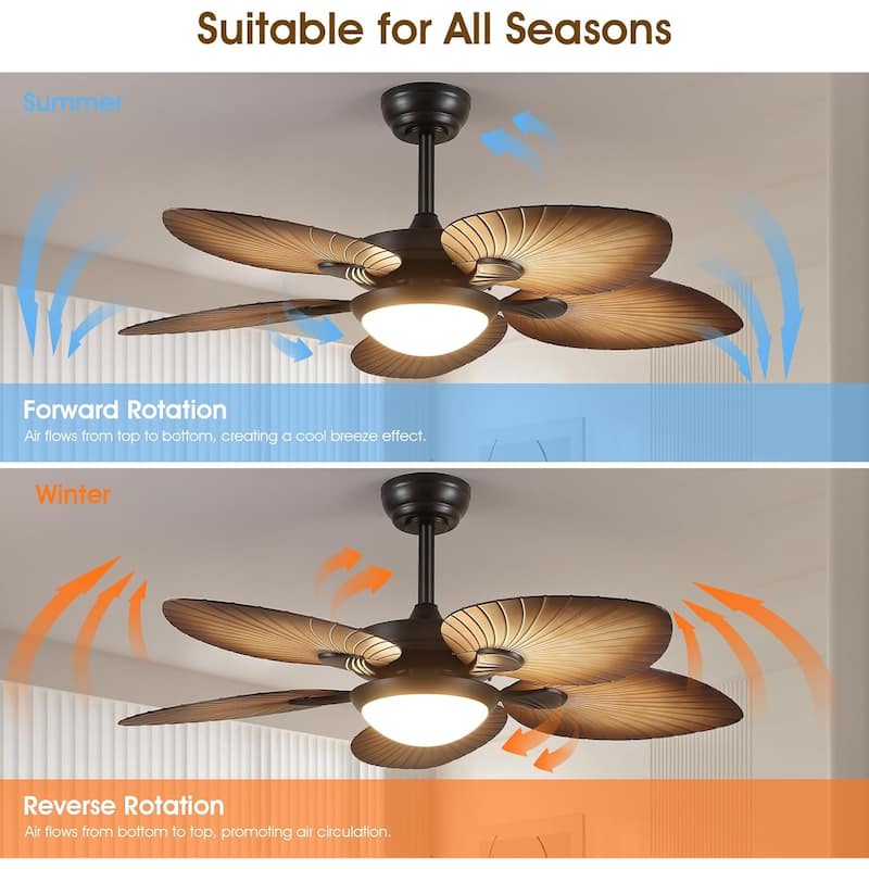44"/52" Palm Leaf Tropical Ceiling Fan with Light,Indoor and Outdoor Ceiling Fan,Waterproof