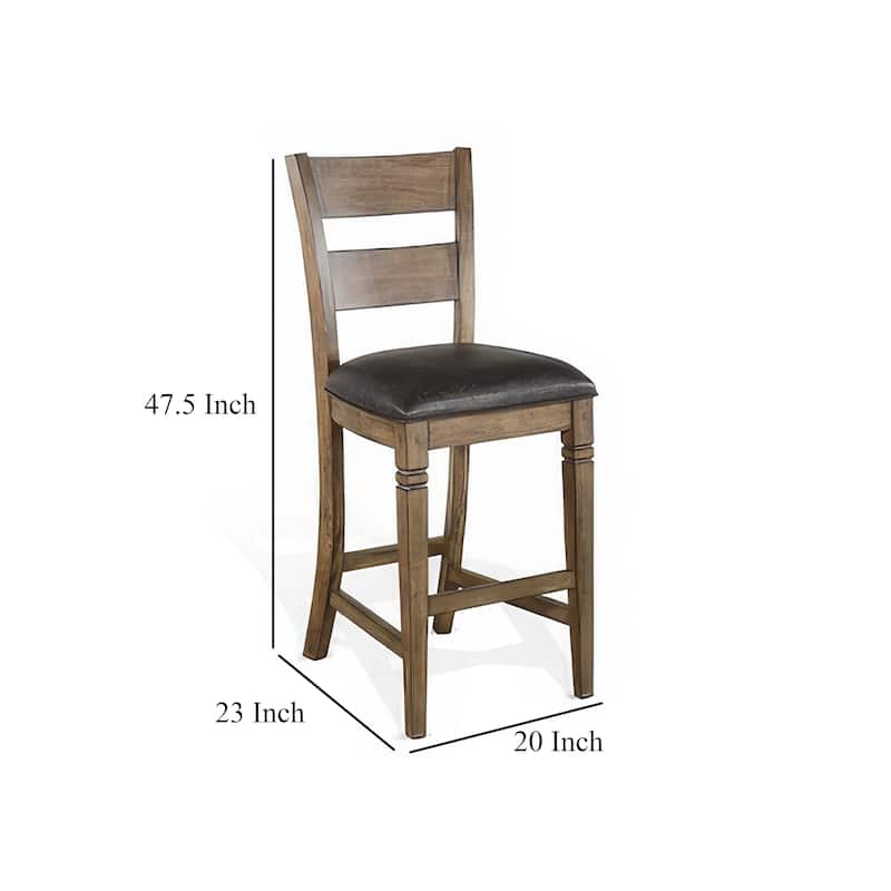 Yael Barstool Chair, Set of 2, Ladderback, Black Microfiber, Taupe Mahogany Wood