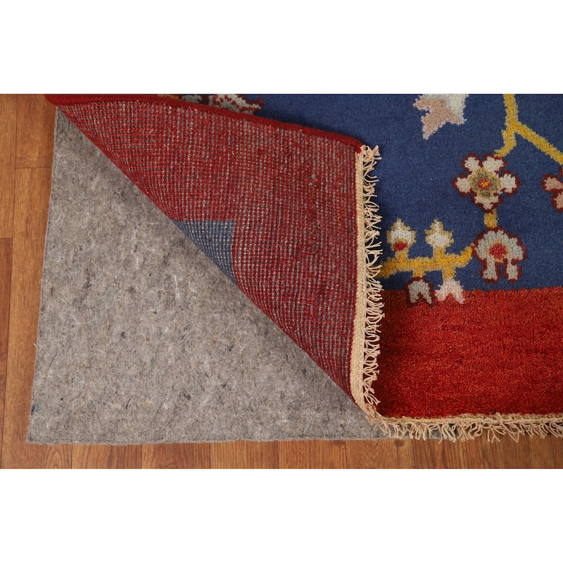 Blue & Red Floral Art Deco Oriental Rug Handmade Wool Carpet - 3'11" x 5'11"
