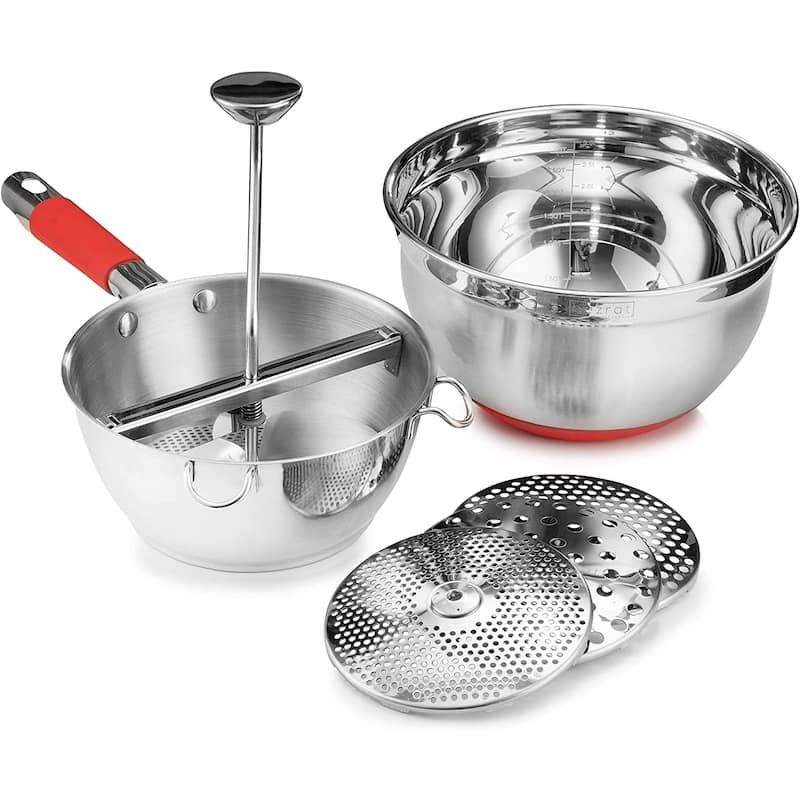 Food Mill with Bowl and 3 Grinder Discs(Red)