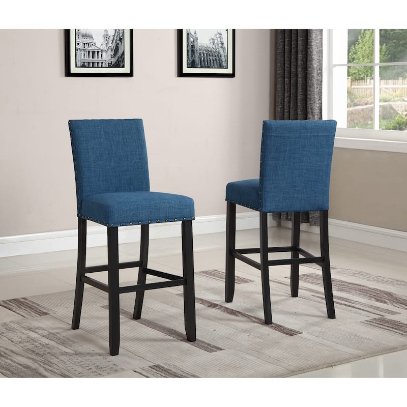 Roundhill Furniture Biony Fabric 29" Bar Stools with Nailhead Trim (Set of 2)