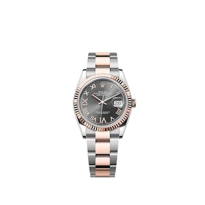 Rolex Pre-Owned Steel and EverRose Datejust Women's Watch - Dark Rhodium - 36mm