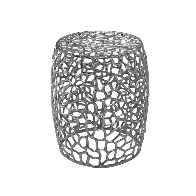 Modern Aluminum Drum End Table with Intricate Design