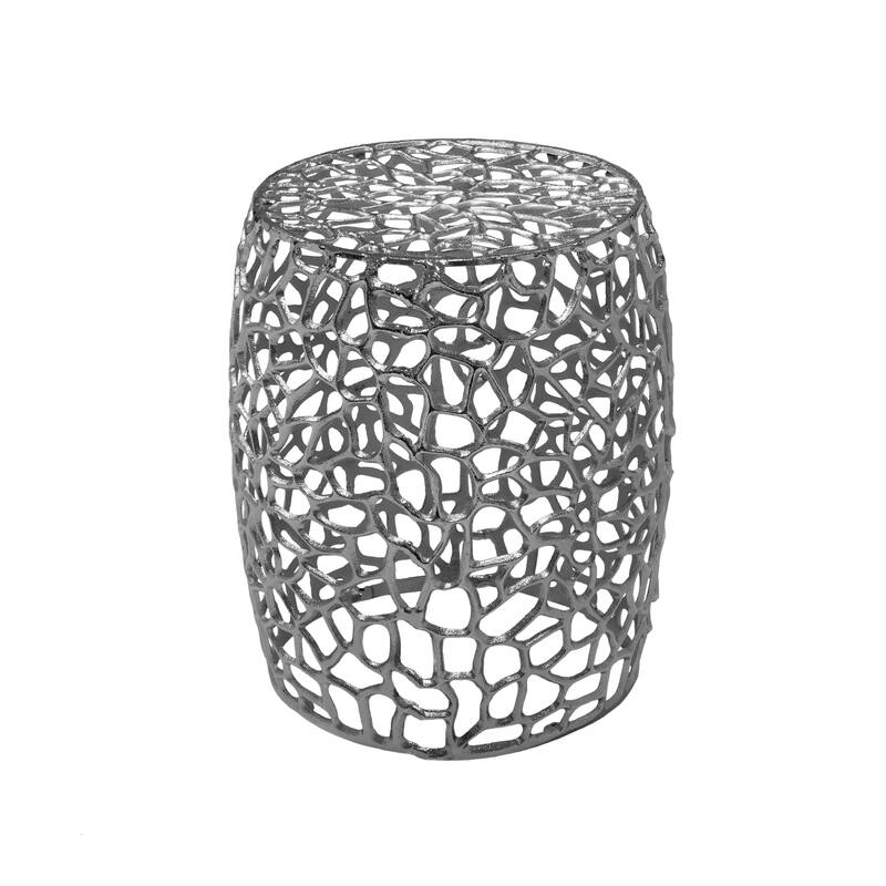 Roomfitters Aluminum Drum End Table with Intricate Openwork Accent Table for Living Room