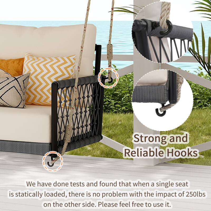 1-Piece Woven Rope Outdoor Swing Sofa with Cushions – Comfortable 2-Person Patio Seating for Garden, Courtyard, and Balcony