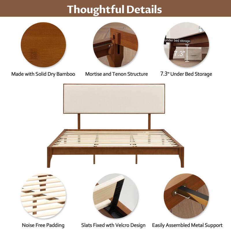 King Bamboo Platform Bed - Adjustable Headboard