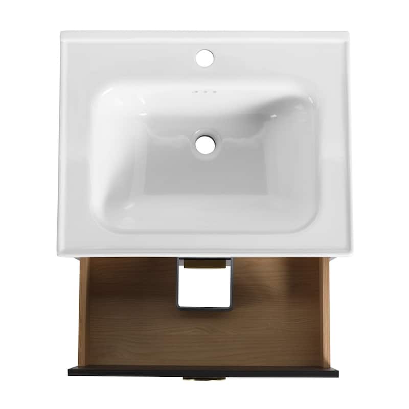 24 inch Wall-Mounted Bathroom Vanity Set in Black with Integrated Ceramic Sink
