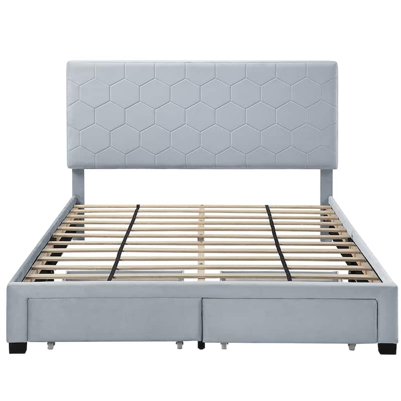 Honeycomb Modern Grey Velvet Headboard Storage Guest Bed by Furniture of America