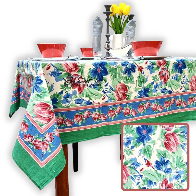 Artsy Brush Stroke Vibrant Floral Cotton Tablecloth Collection