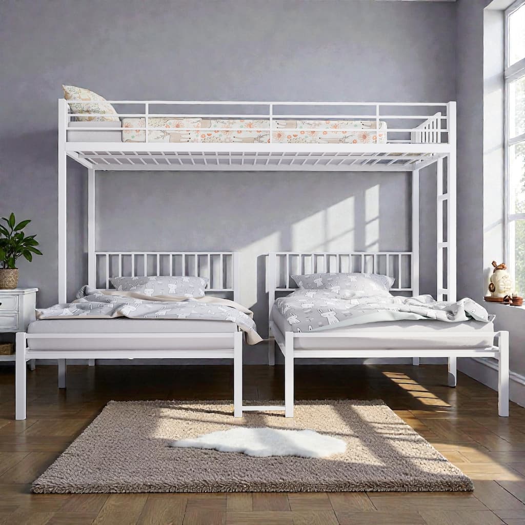 Metal Triple Bunk Bed for Kids, Twin Over Twin Over Twin Bunk Bed for 3, Detachable into 3 Twin Beds