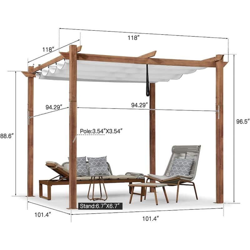 PURPLE LEAF Gazebo Wood Grain Metal Frame Pergola with Extra Top Roof for Patio