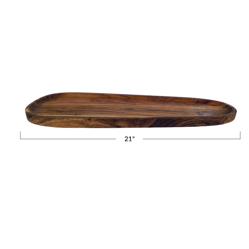 Acacia Wood Serving Tray with Metal Base