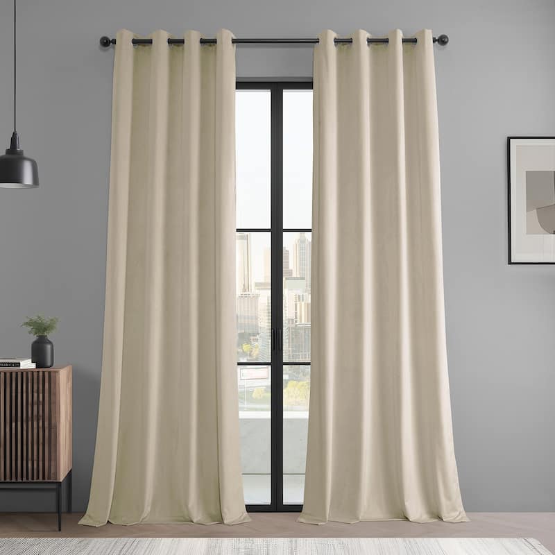 Exclusive Fabrics Basic Deluxe Velvet Curtains Pair - 2 Panels - Grommet Room Darkening Curtains - Light Ivory - 50 X 108