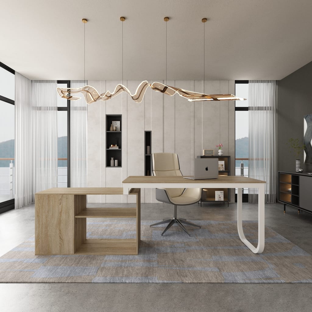Timechee 55-inch L Shaped Office Computer Desk w/ Drawers, Wood