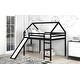 preview thumbnail 4 of 7, Espresso Full Size Elegant Solid Pine Wood Loft Bed with Slide, Guard Rails, House Shaped Roof, Sturdy Frame