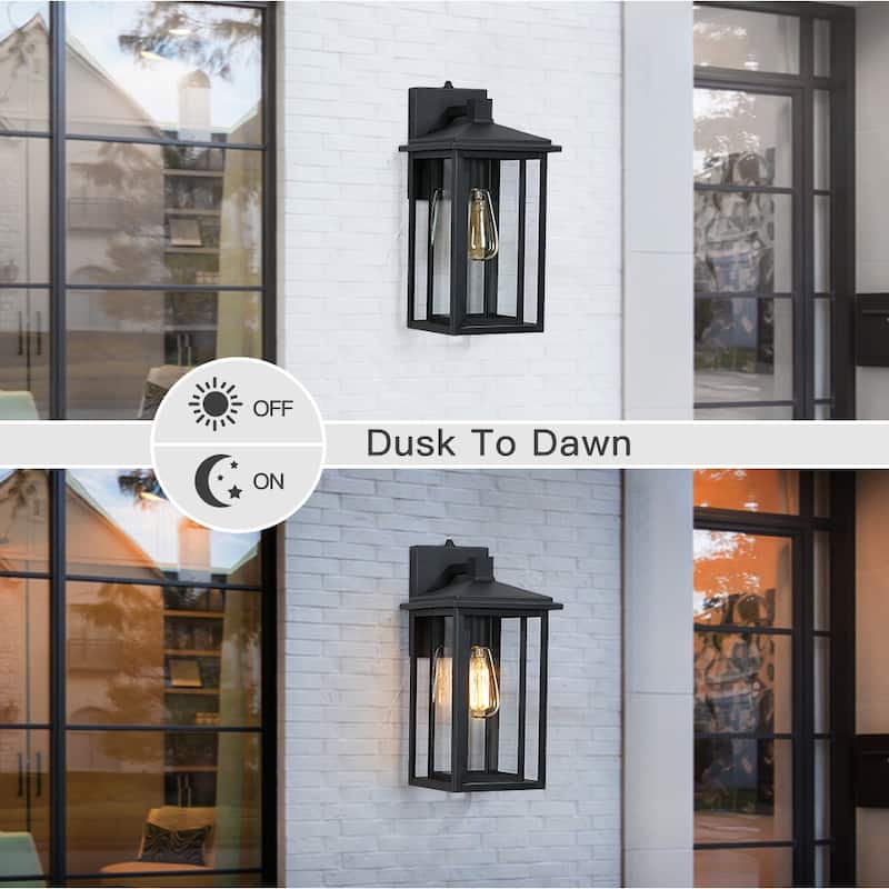 1-Light Black Dusk to Dawn Outdoor Wall Light - 15.6"H