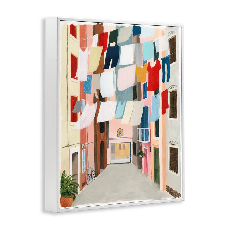 Stupell Colorful Laundry Day Clothes Line Between Apartments Framed Art, 11 x 14, Design By Artist Grace Popp