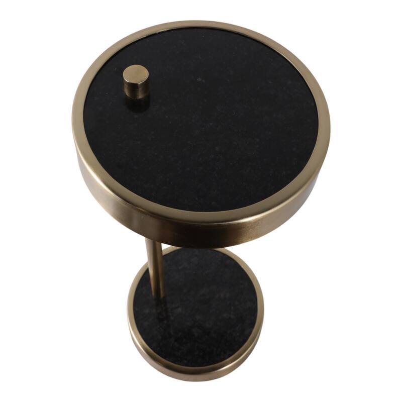 Stone Metal Side Table Modern Round Tray Top Sleek Frame - 23" Black - 23.25"