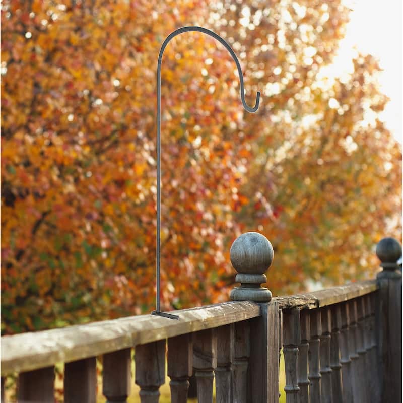 Achla Designs Deck Rail Shepherd's Pole With Adjustable Height, 41,5 Inch Tall, Black Powder Coat Finish