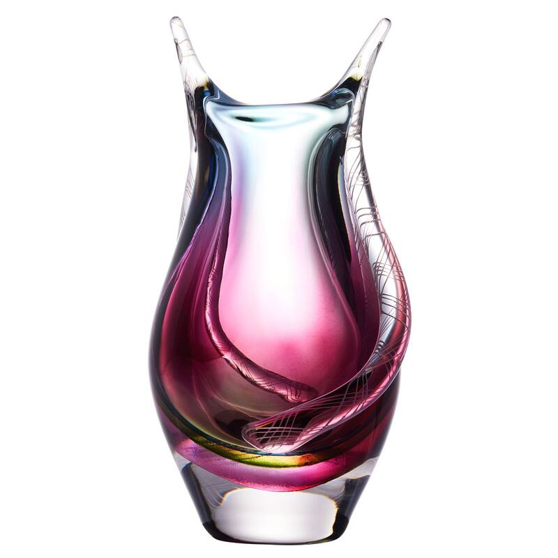 Luxury Lane Hand Blown Sommerso Art Glass Teardrop Vase 8-10.5 inch tall - Purple - 8