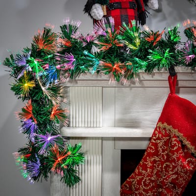 6 ft. Pre Lit Multi Colored LED Fiber Optic Garland - Green