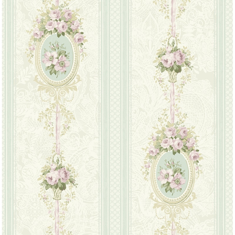 Seabrook Designs Yvette Cameo Stripe Unpasted Wallpaper - 20.5 in. W x 33 ft. L - Mint & Lilac