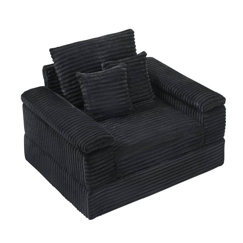 Corduroy Single Sofa Set with 2 Throw Pillows (500lb Capacity)